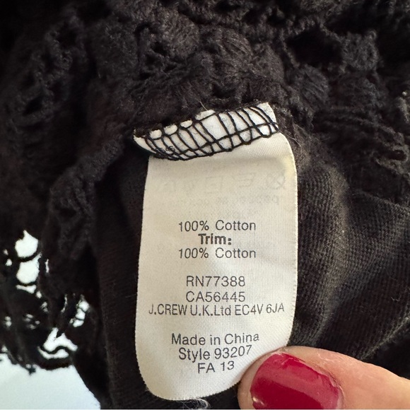 J. Crew Black Crochet Lace Long Sleeve Cotton Top Office Business Casual Size XL - Picture 5 of 6